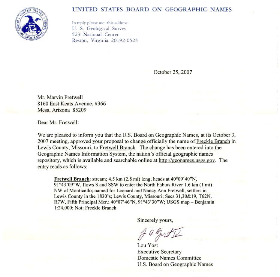U.S.G.S. Letter